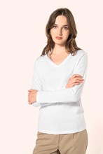 T-shirt Supima® col V manches longues femme