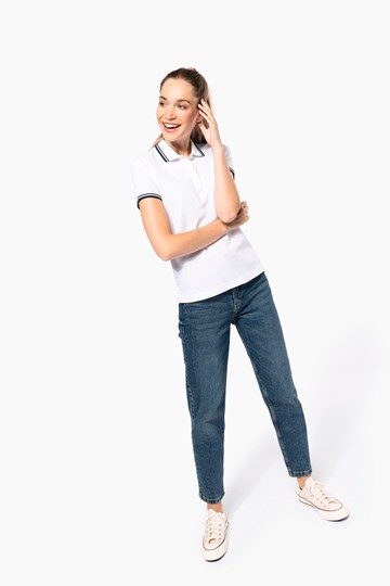 Polo femme manches courtes à liserés contrastés