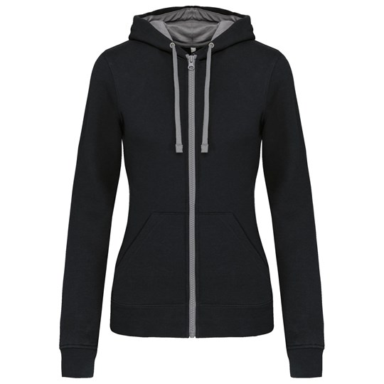 Sweat-shirt zippé capuche contrastée femme