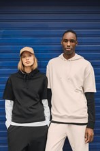 Sweat-shirt écoresponsable à capuche à épaules tombantes manches courtes French Terry unisexe