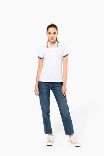 Polo femme manches courtes à liserés contrastés