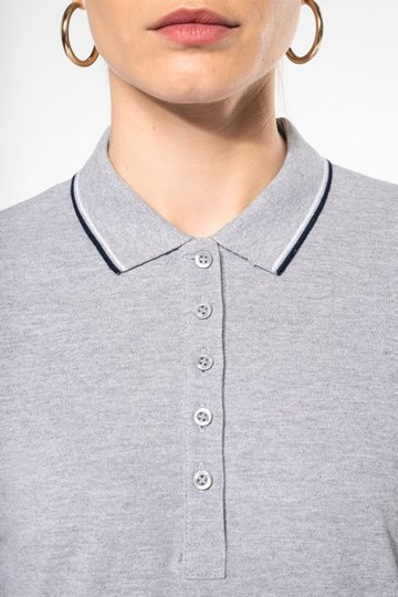 Polo maille piquée manches longues femme