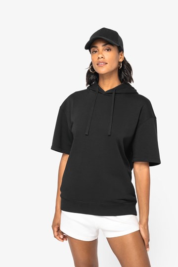 Sweat-shirt écoresponsable à capuche à épaules tombantes manches courtes French Terry unisexe