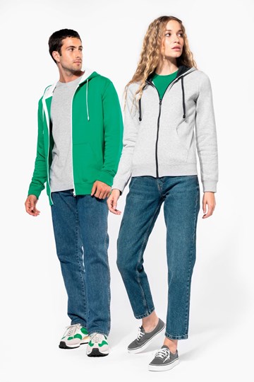 Sweat-shirt zippé capuche contrastée femme