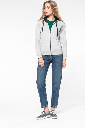 Sweat-shirt zippé capuche contrastée femme